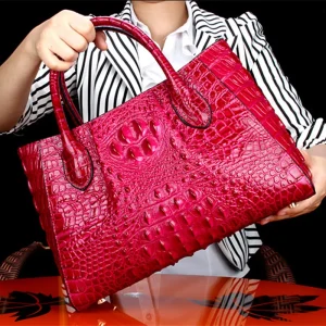 Red Crocodile Leather Women Tote Bag