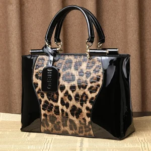 Pure Cowhide Leopard Leather Women Tote Bag