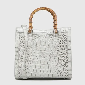 Crocodile Leather Women Bamboo Handle Bag