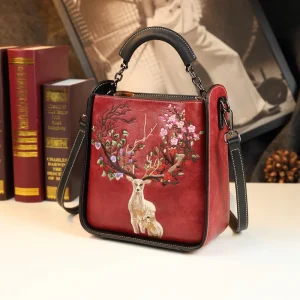 Chinese Style Genuine Leather Women Embroidered Bag