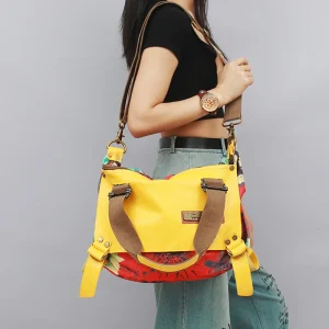 Genuine Leather Canvas Women Large Tote Bag