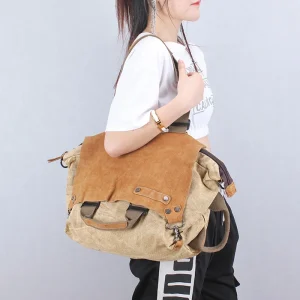 Canvas & Cowhide Leather Women Tote Bag