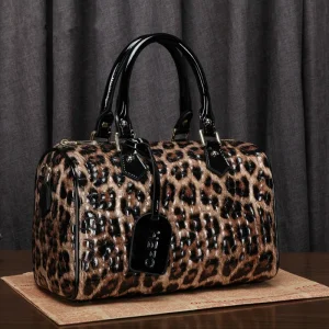 Boston Cowhide Leopard Leather Women Handbag